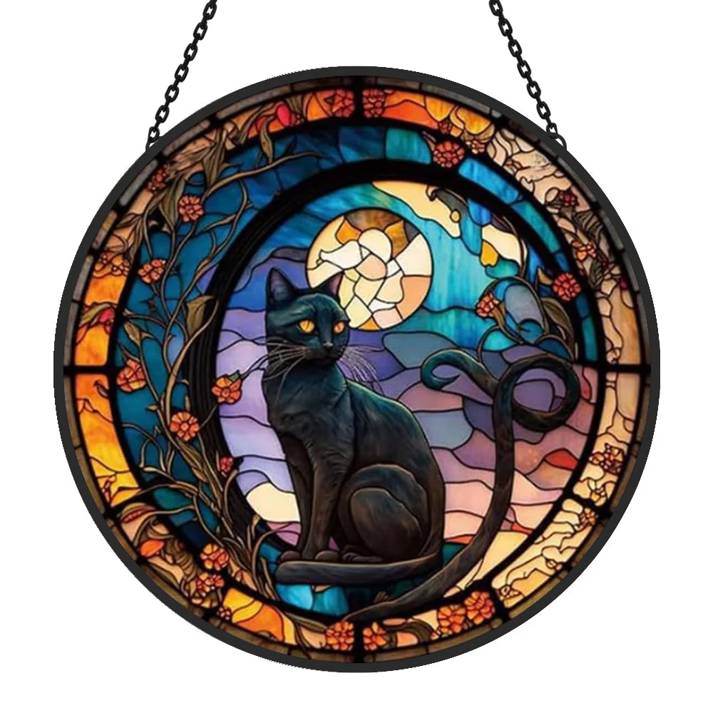 Chat Noir Attrape-Soleil Décoratif en Vitrail à Suspendre - Image 3