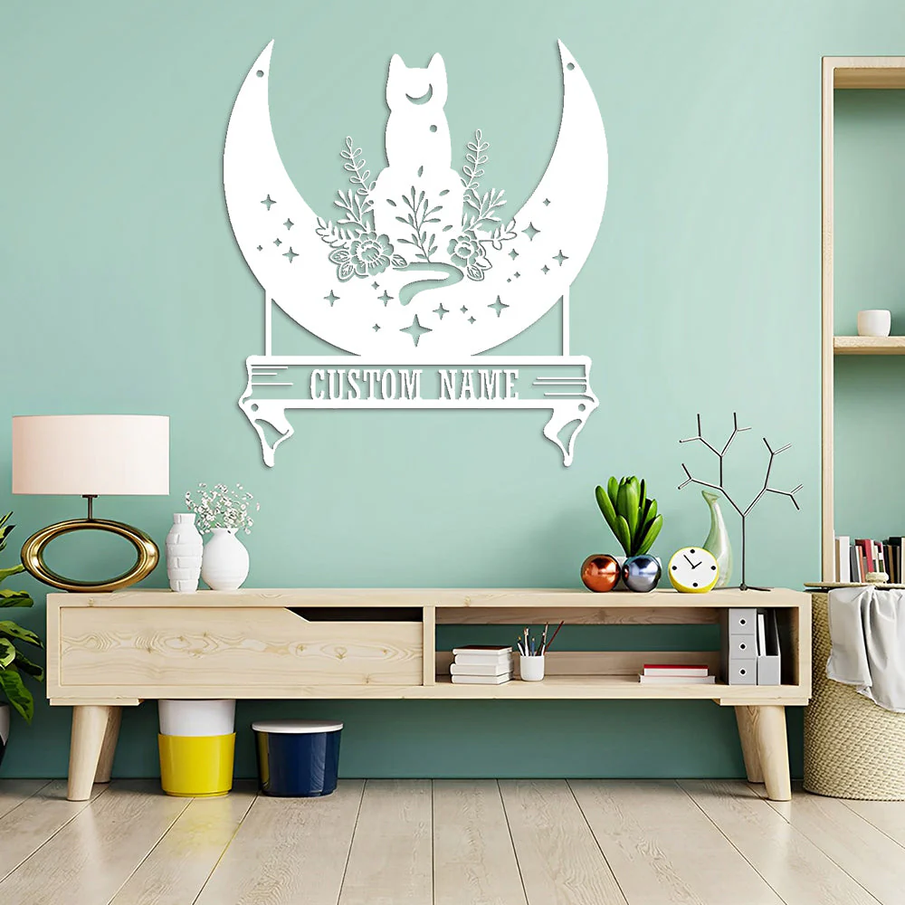 Chat Noir sur la Lune Art Mural en Métal Décor pour Salle de Lecture Plaques en Métal Personnalisées - Image 6