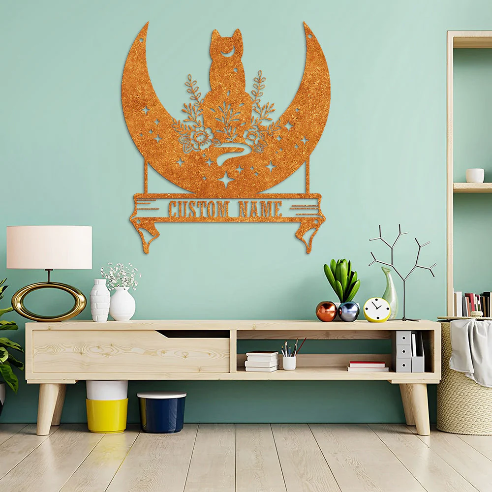 Chat Noir sur la Lune Art Mural en Métal Décor pour Salle de Lecture Plaques en Métal Personnalisées - Image 7