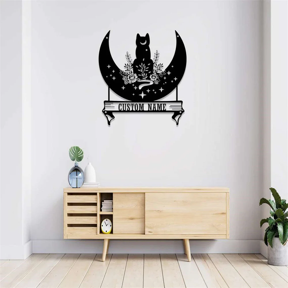 Chat Noir sur la Lune Art Mural en Métal Décor pour Salle de Lecture Plaques en Métal Personnalisées - Image 8