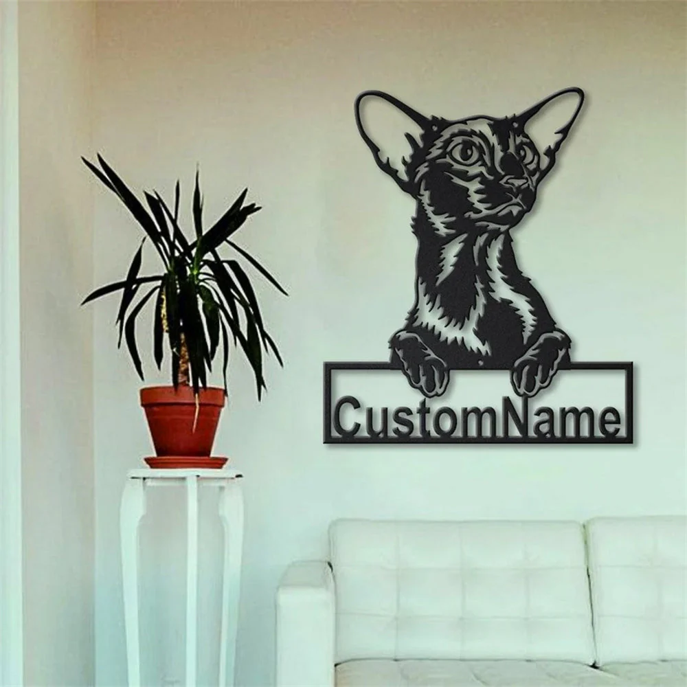Chat Oriental à Poil Court Art en Métal Plaque de Nom en Métal Personnalisée