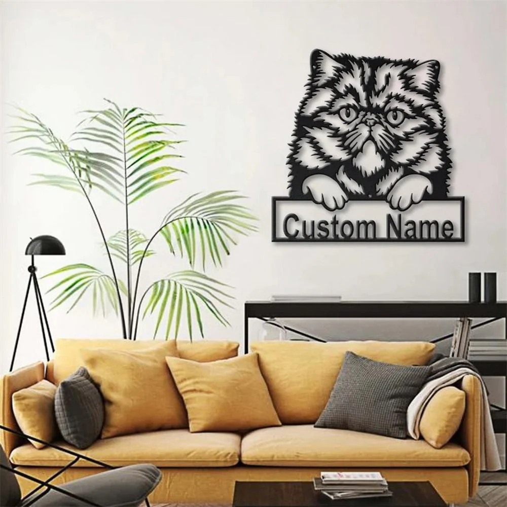 Chat Persan Art en Métal Plaque de Nom en Métal Personnalisée