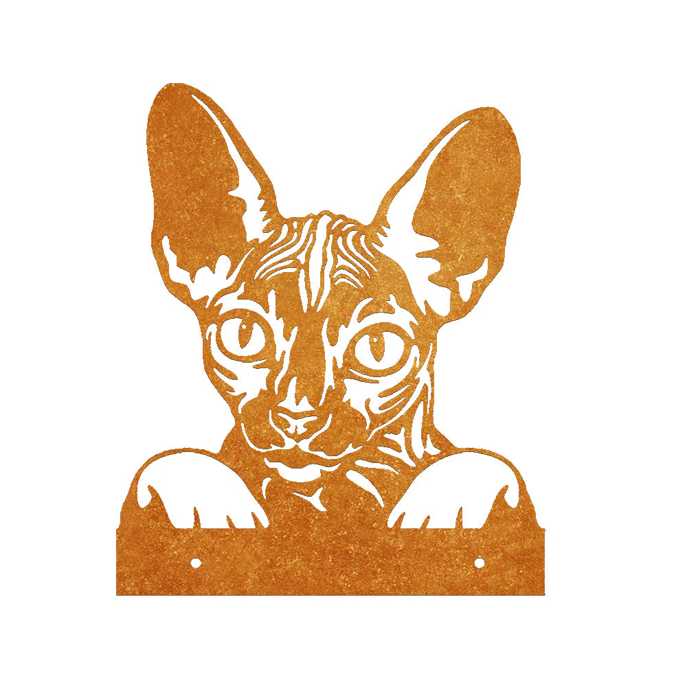 Chat Sphynx Curieux Plaque Métallique – Décoration de Jardin Extérieur Animale - Image 3