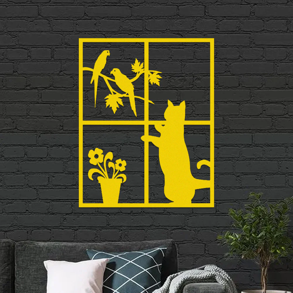 Chats Oiseaux et Fleurs Métal Décoratif Mural - Image 8