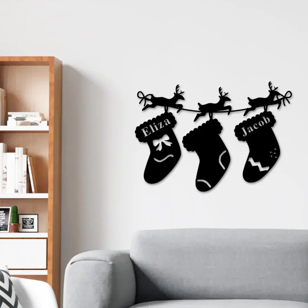 Chaussettes Joyeux Noël Plaque Personnalisée en Métal Décoratif Mural - Image 3