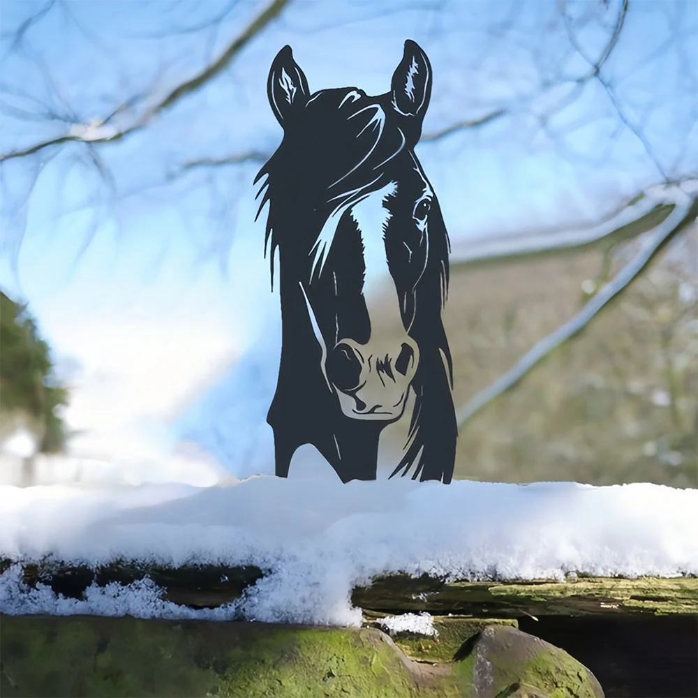 Cheval Curieux Plaque Métallique – Décoration de Jardin Extérieur Animale
