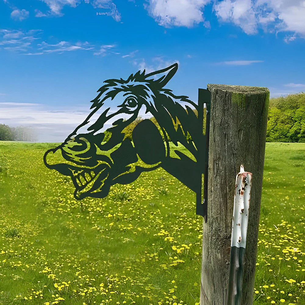 Cheval Rigolo Curieux Plaque Métallique – Décoration de Jardin Extérieur Animale
