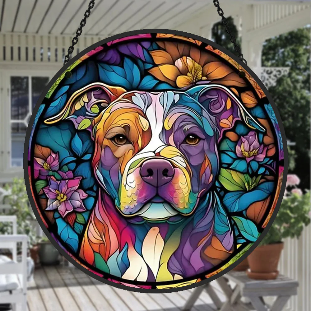 Chien Attrape-Soleil Décoratif en Vitrail à Suspendre