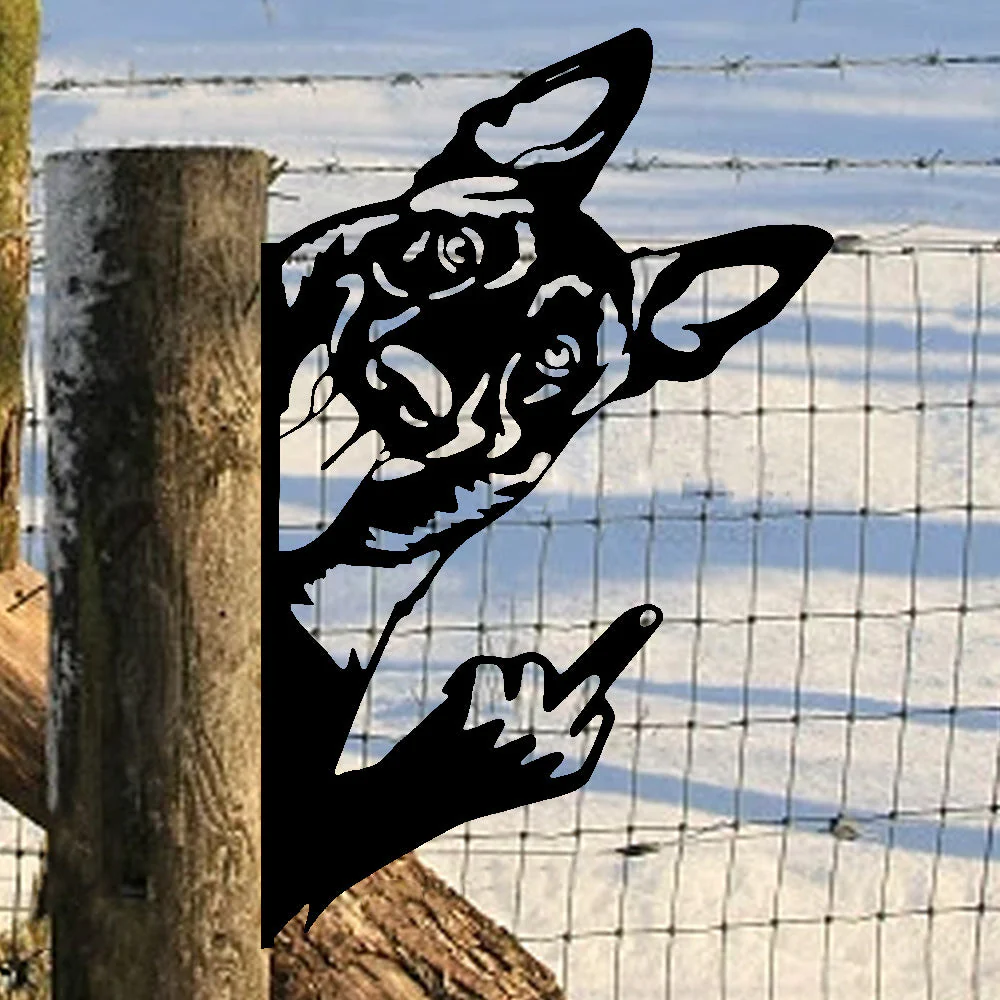 Chien Berger Allemand Rigolo Montrant le Doigt Plaque Métallique – Décoration de Jardin Animale Espiègle - Image 3