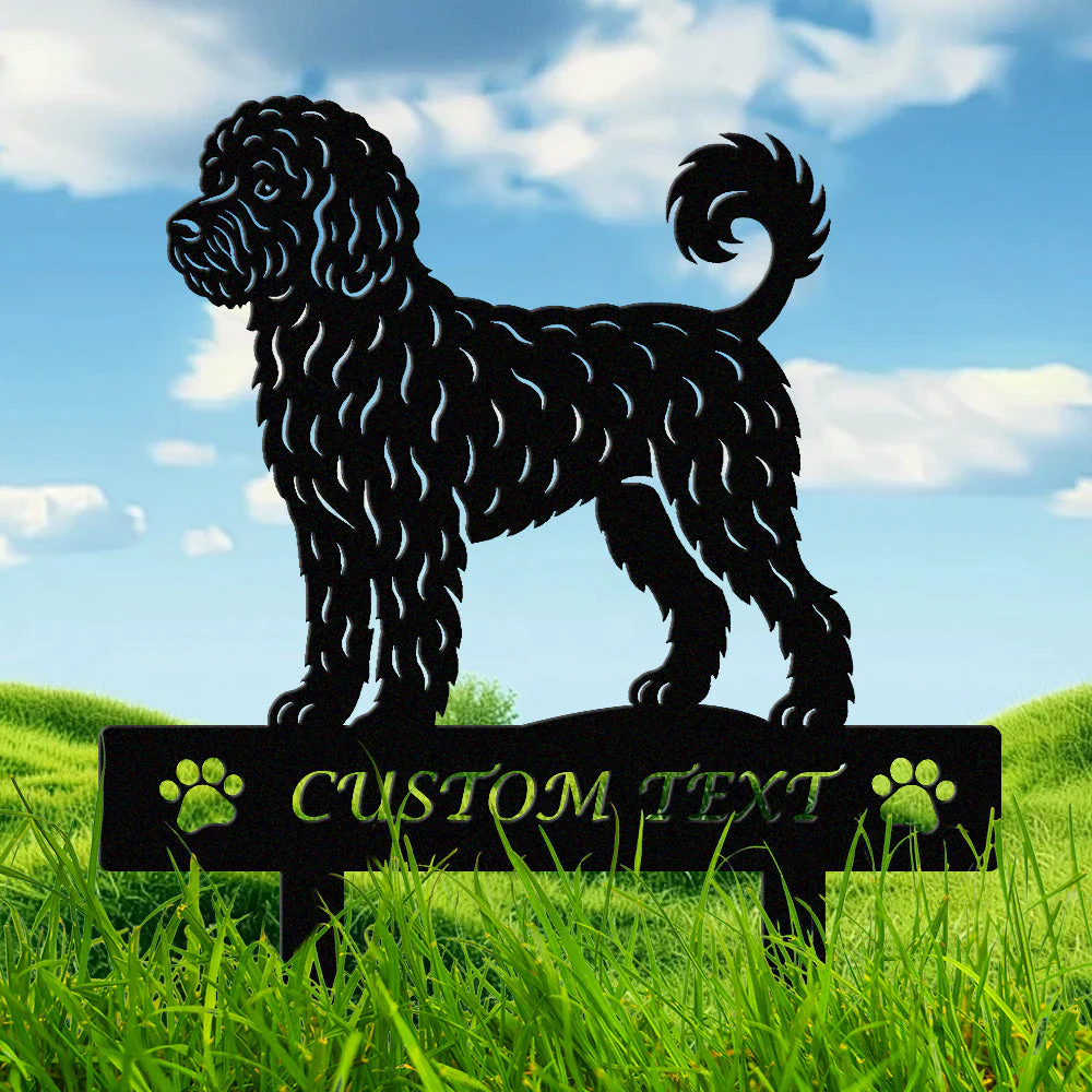 Chien d'Eau Portugais Silhouette de Chien Personnalisée Piquet de Jardin en Métal