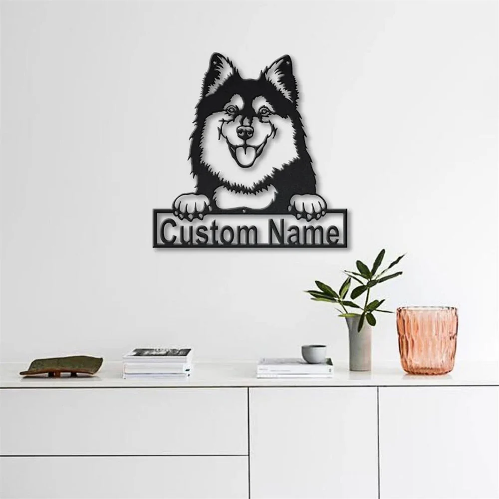 Chien Finnois de Laponie Art en Métal Plaque de Nom en Métal Personnalisée