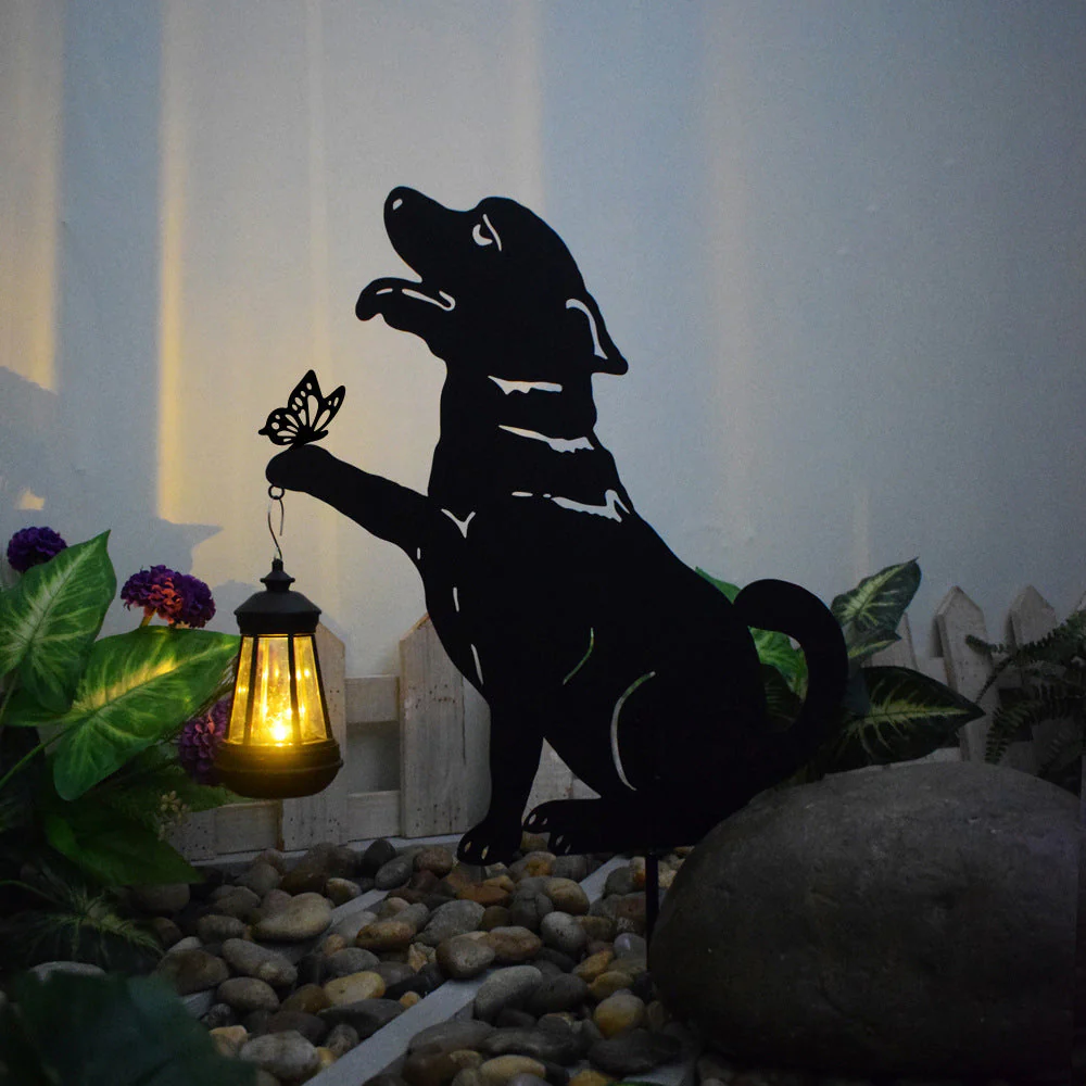 Chien Silhouette Lumière Solaire Extérieure Piquet Décoratif en Métal