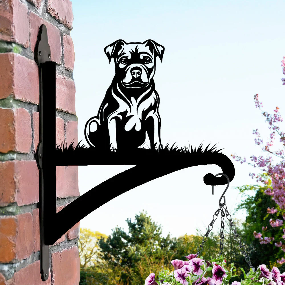 Chien Staffordshire Bull Terrier Support de Plantes à Suspendre Métallique