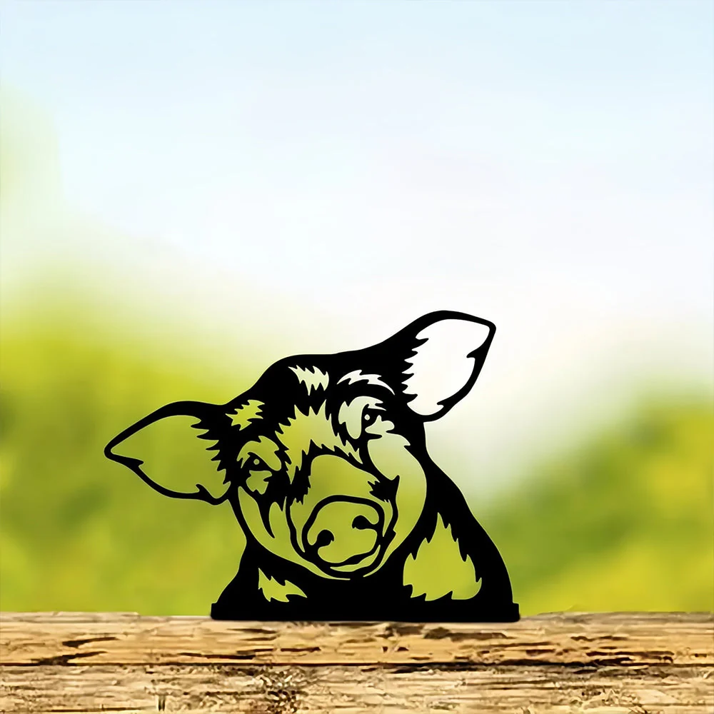 Cochon Curieux Plaque Métallique – Décoration de Jardin Extérieur Animale - Image 3
