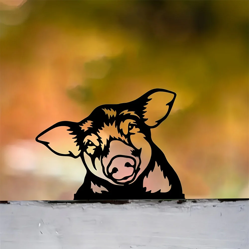 Cochon Curieux Plaque Métallique – Décoration de Jardin Extérieur Animale - Image 6