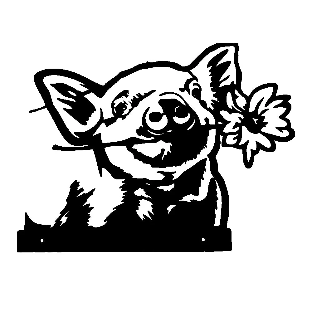 Cochon de Lait et Fleurs Curieux Plaque Métallique – Décoration de Jardin Extérieur Animale - Image 7