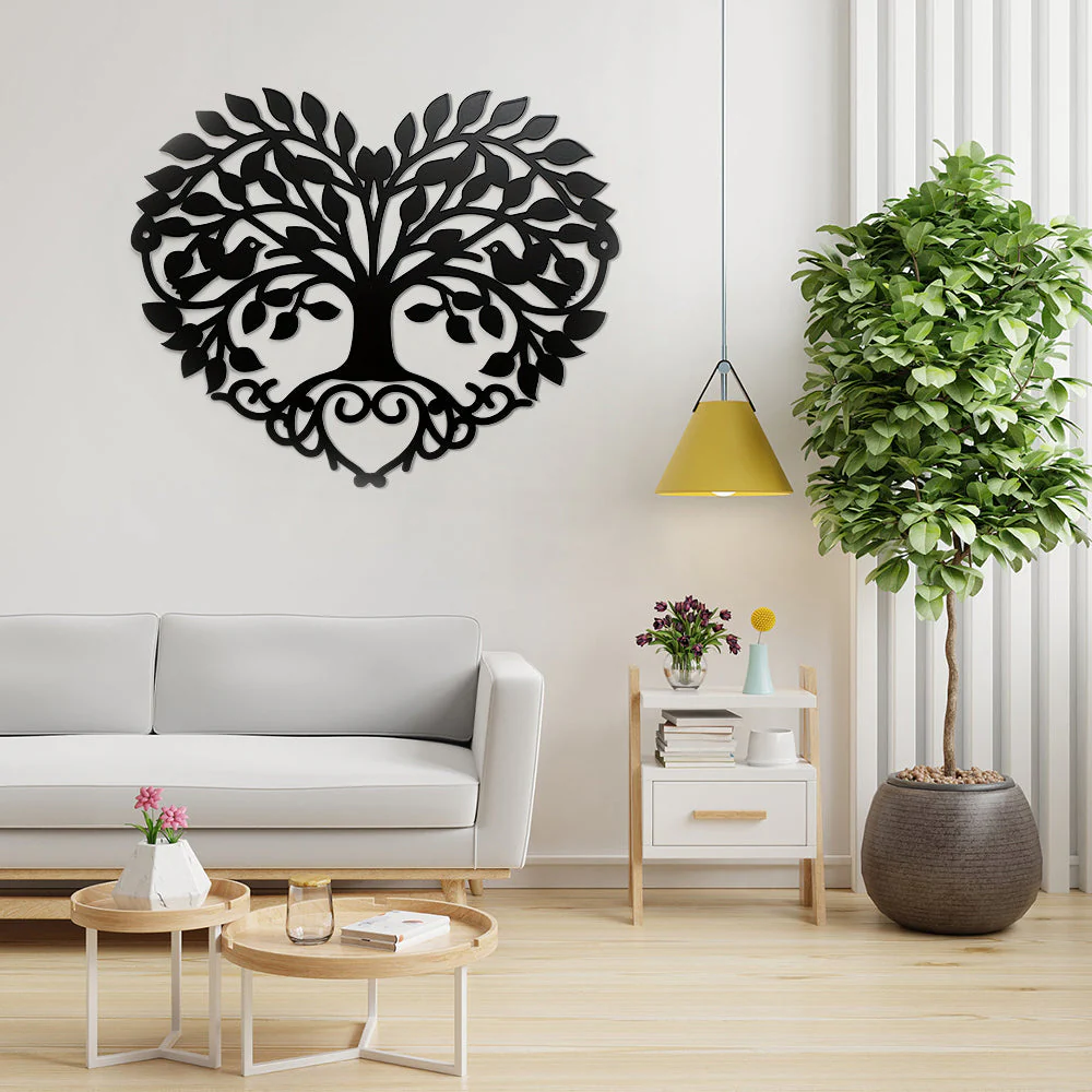 Cœur et Oiseau Arbre de la Vie Décor Mural en Métal - Image 3