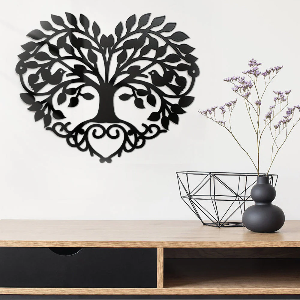 Cœur et Oiseau Arbre de la Vie Décor Mural en Métal - Image 4