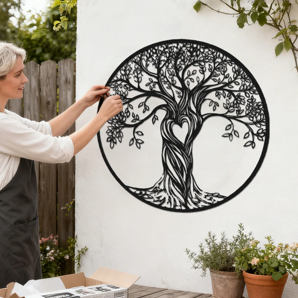 Cœur Éternel Arbre de la Vie Art Mural en Métal