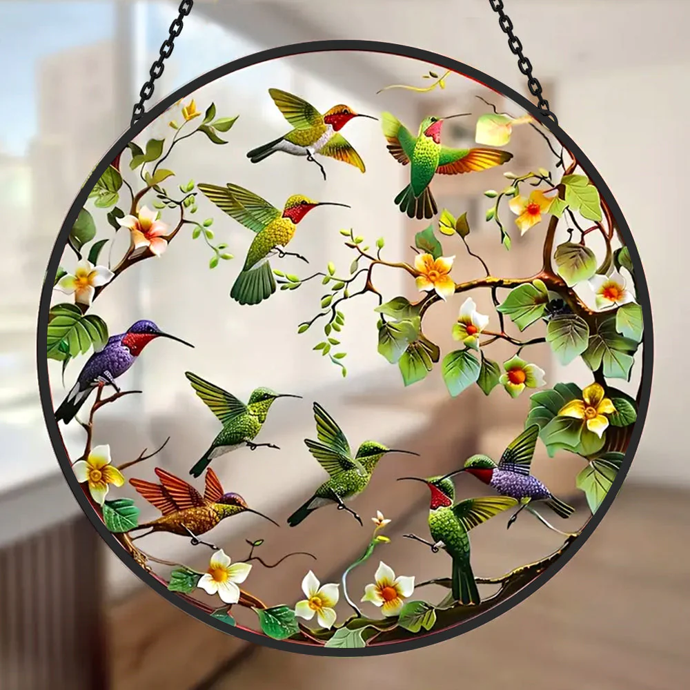 Colibri Attrape-Soleil Décoratif en Vitrail à Suspendre