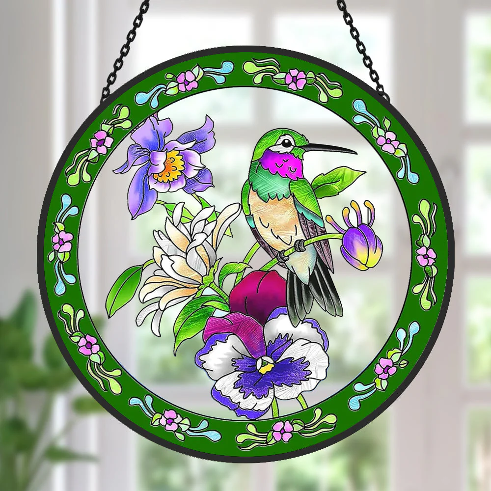 Colibri Attrape-Soleil Décoratif en Vitrail à Suspendre