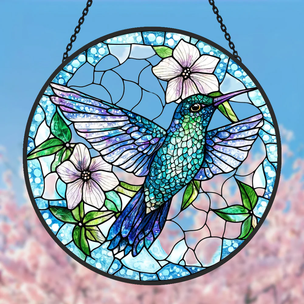 Colibri Bleu Attrape-Soleil Décoratif en Vitrail à Suspendre - Image 3