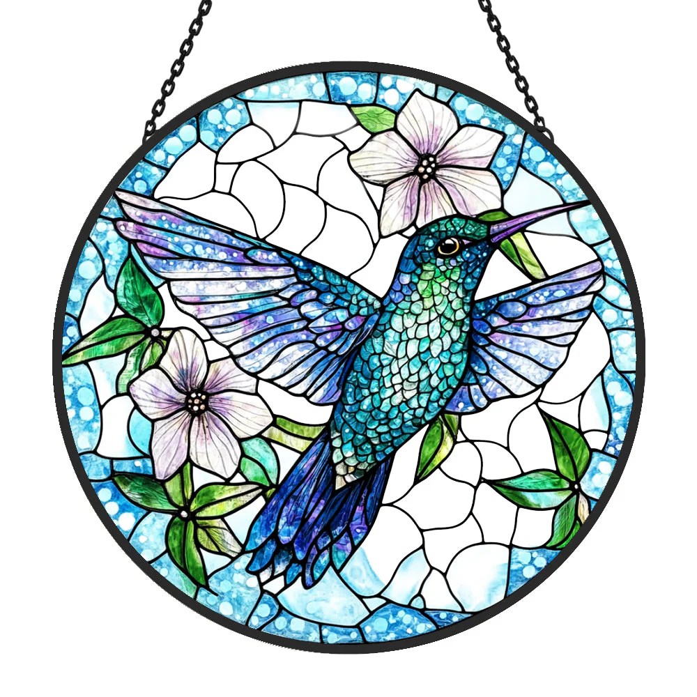 Colibri Bleu Attrape-Soleil Décoratif en Vitrail à Suspendre - Image 5