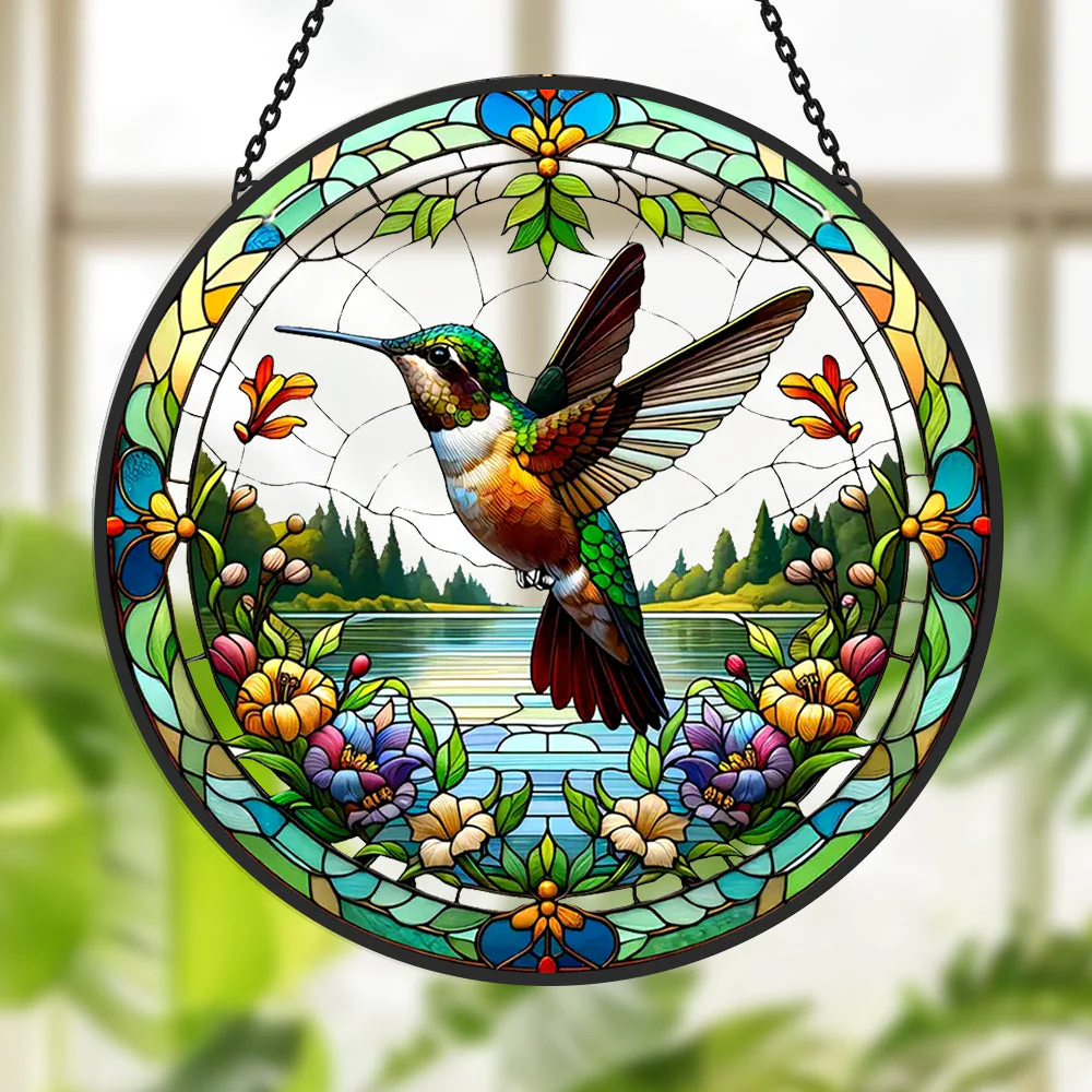 Colibri Énergique Attrape-Soleil Décoratif en Vitrail à Suspendre - Image 2