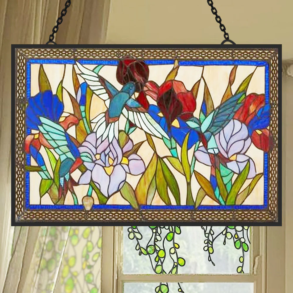 Colibri et Fleurs Attrape-Soleil Décoratif en Vitrail à Suspendre - Image 2