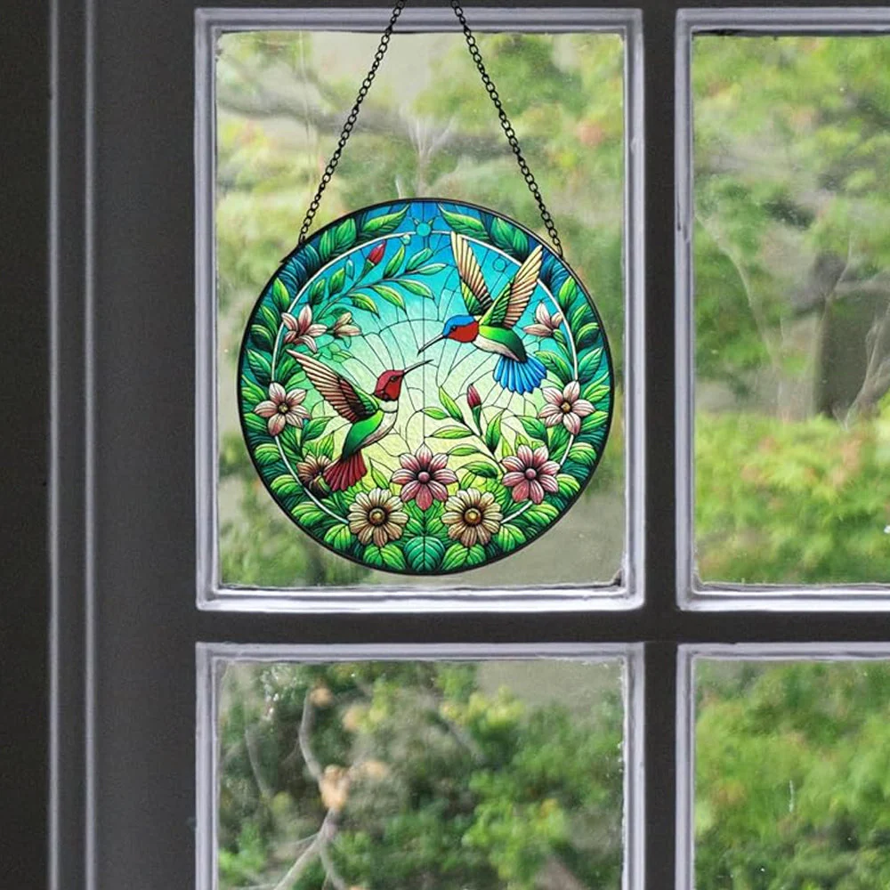 Colibri et Fleurs Attrape-Soleil Décoratif en Vitrail à Suspendre - Image 2