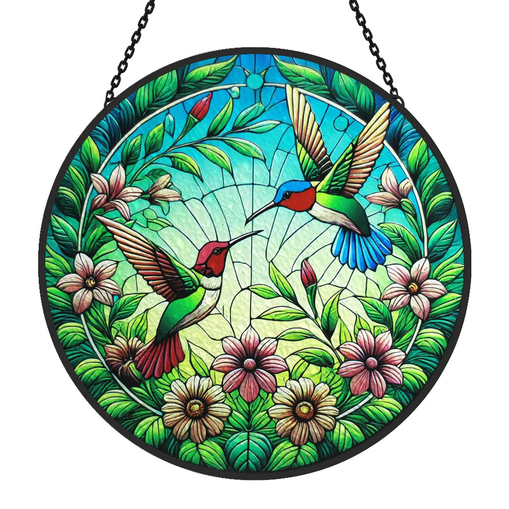 Colibri et Fleurs Attrape-Soleil Décoratif en Vitrail à Suspendre - Image 4