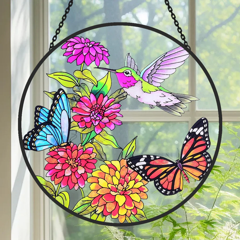 Colibri et Papillon Attrape-Soleil Décoratif en Vitrail à Suspendre - Image 2