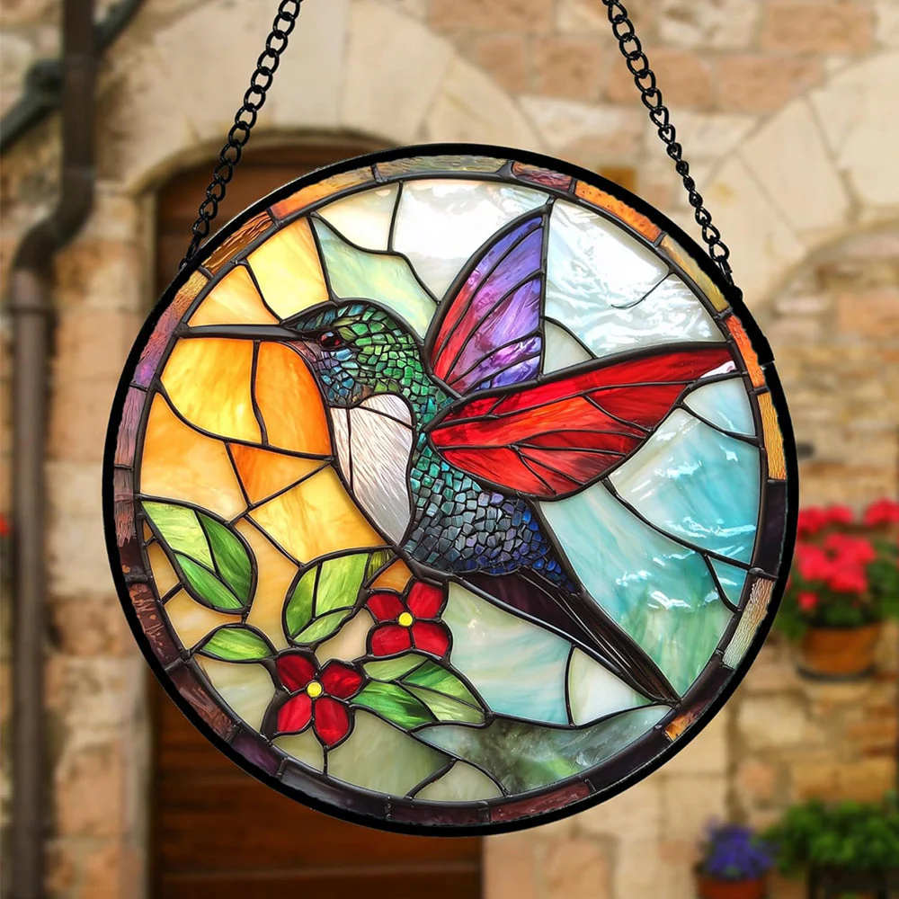 Colibris Attrape-Soleil Décoratif en Vitrail à Suspendre