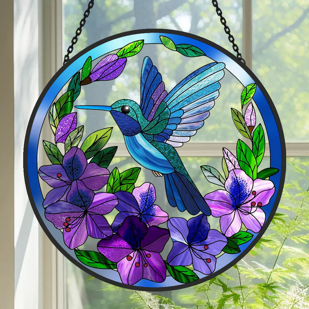 Colibris et Fleurs Attrape-Soleil Décoratif en Vitrail à Suspendre - Image 3