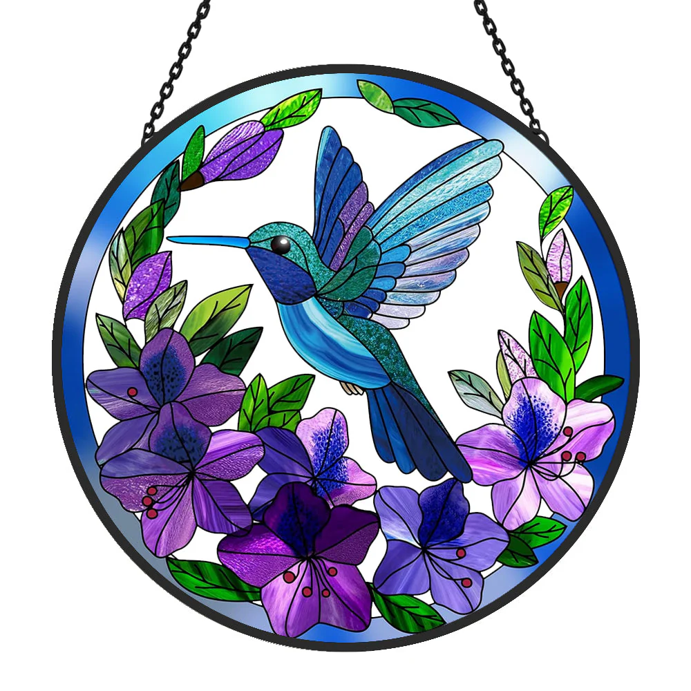 Colibris et Fleurs Attrape-Soleil Décoratif en Vitrail à Suspendre - Image 4