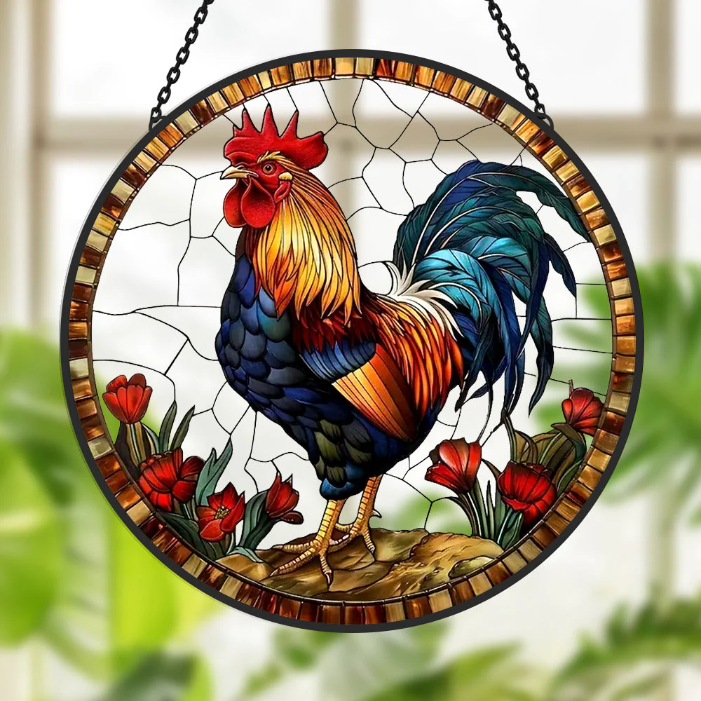 Coq Attrape-Soleil Décoratif en Vitrail à Suspendre