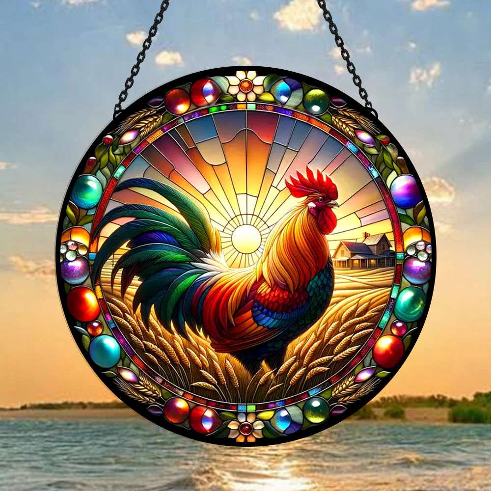 Coq Attrape-Soleil Décoratif en Vitrail à Suspendre