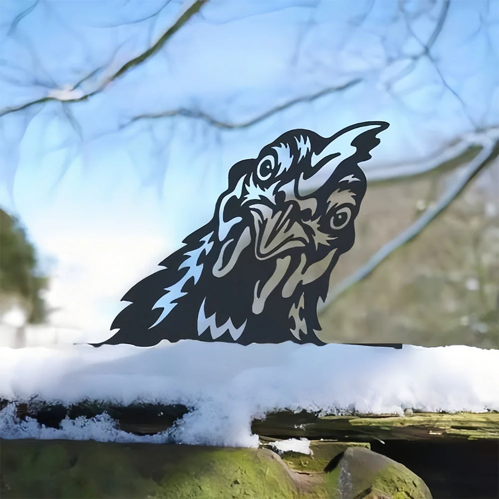 Coq Curieux Plaque Métallique – Décoration de Jardin Extérieur Animale