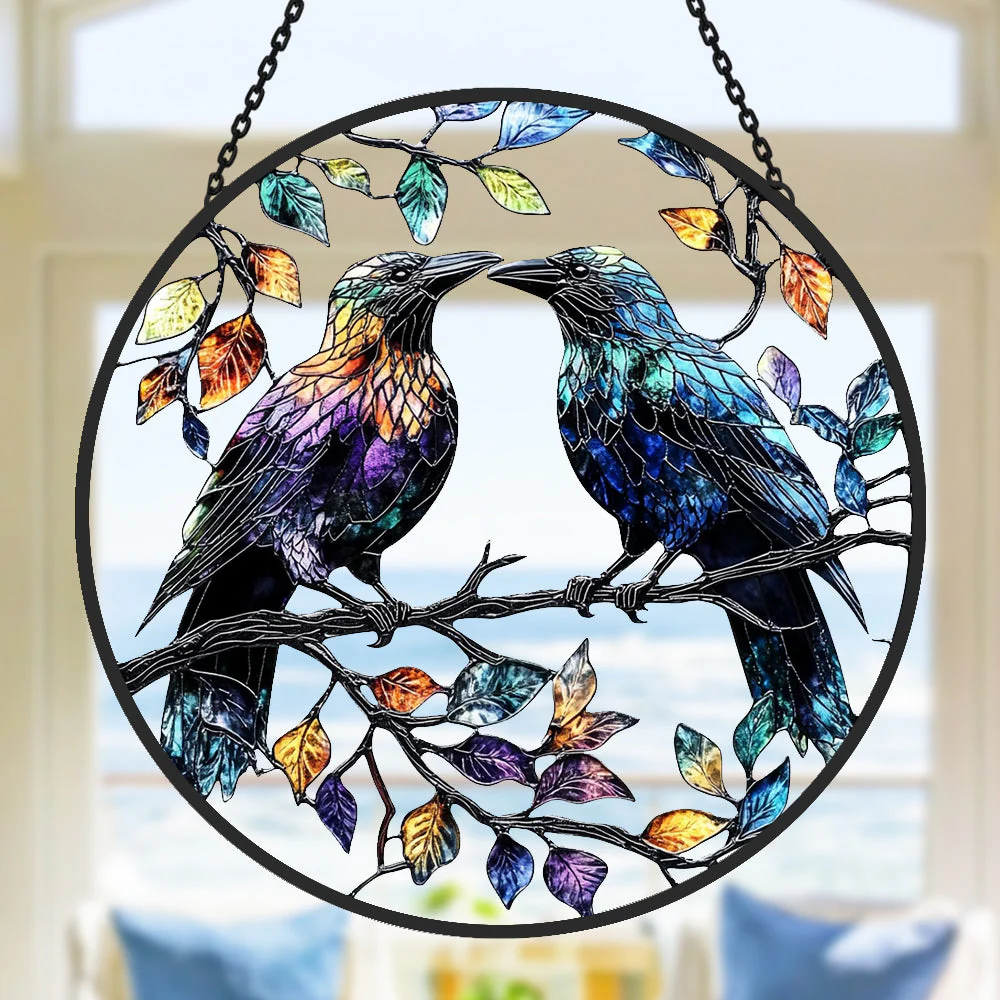 Corbeau Attrape-Soleil Décoratif en Vitrail à Suspendre - Image 2