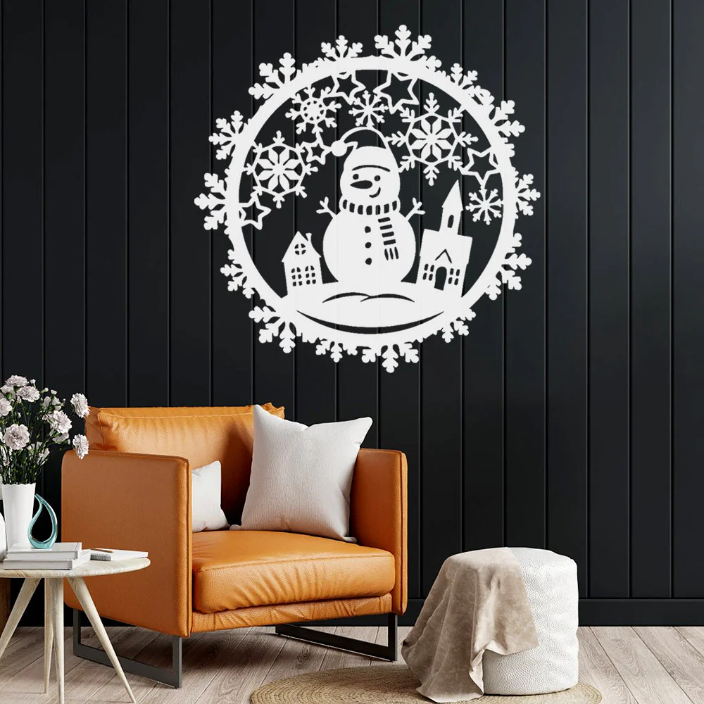 Couronne de Flocon de Neige Couronne de Bonhomme de Neige Plaque Suspension de Porte Hiver Décor - Image 3