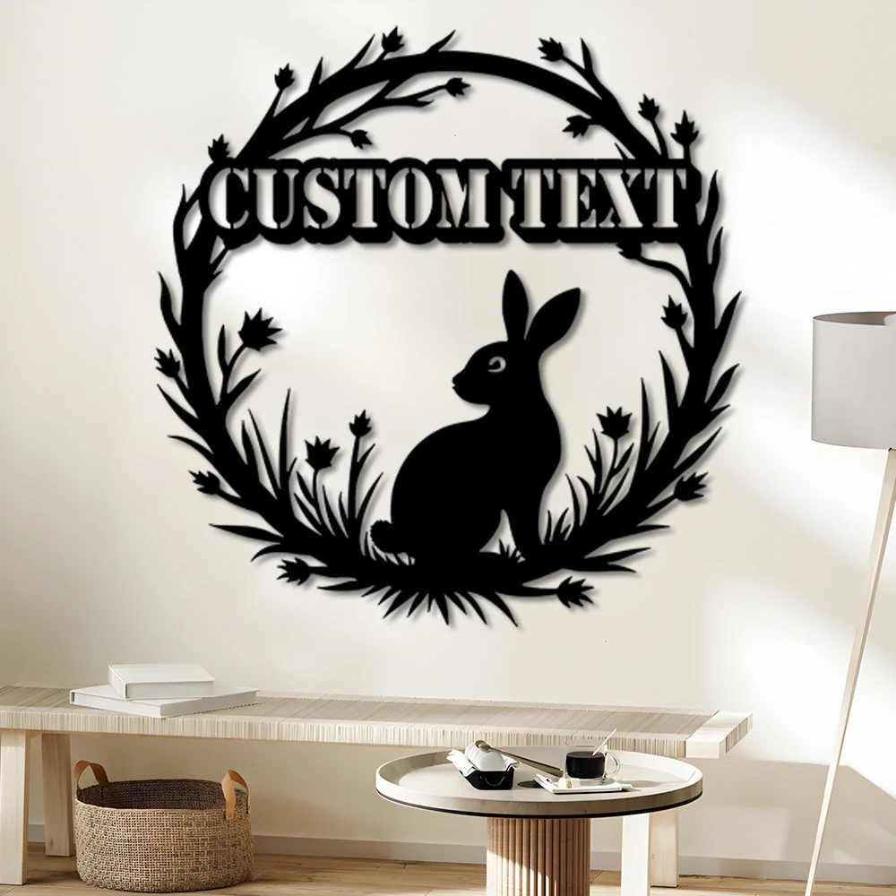 Couronne de Lapin de Pùques avec Texte Personnalisé Plaque en Métal Décoratif Mural