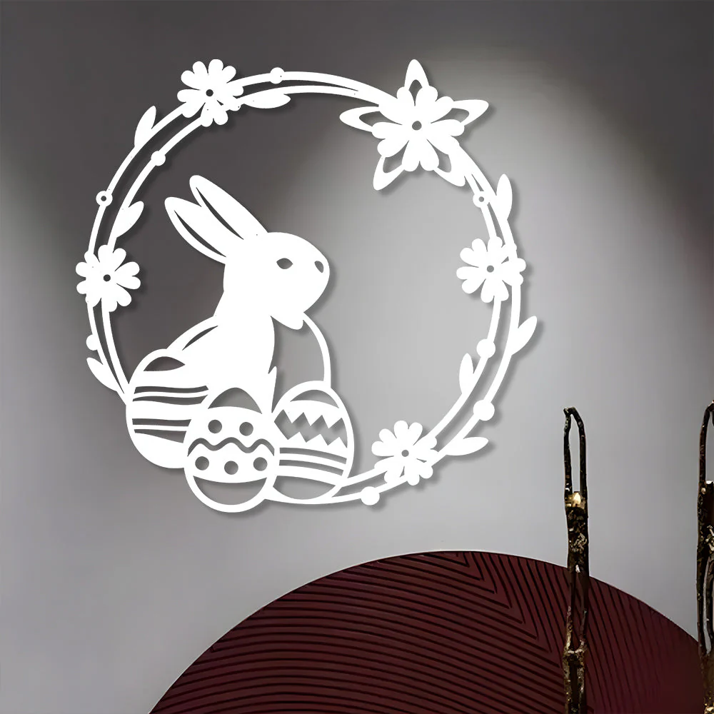 Couronne de Pâques Lapin Plaque en Métal Décoratif Mural - Image 4