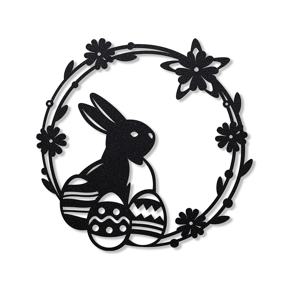Couronne de Pâques Lapin Plaque en Métal Décoratif Mural - Image 6