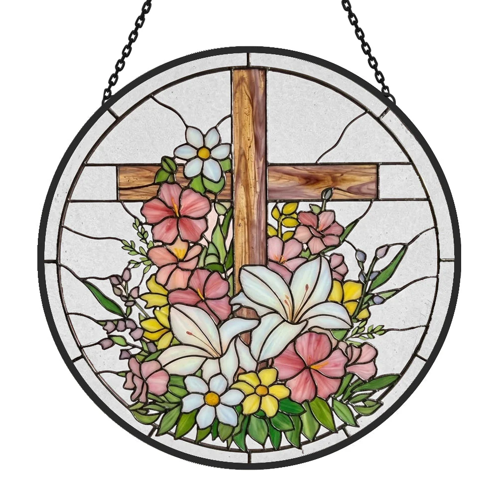 Croix Attrape-Soleil en Vitrail - Décoration Suspendue pour Fenêtre - Image 3