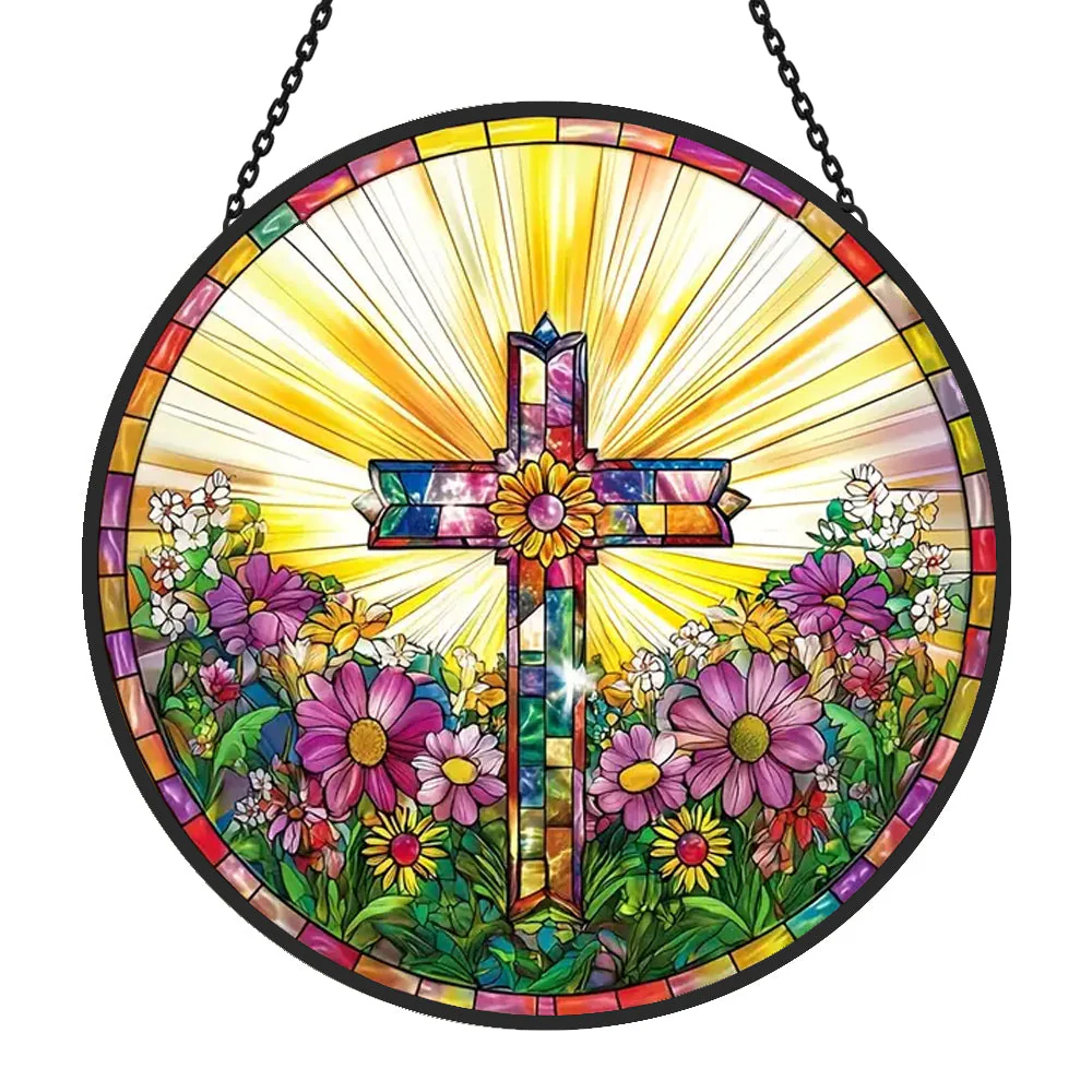 Croix de Pâques Attrape-Soleil Décoratif en Vitrail à Suspendre - Image 3