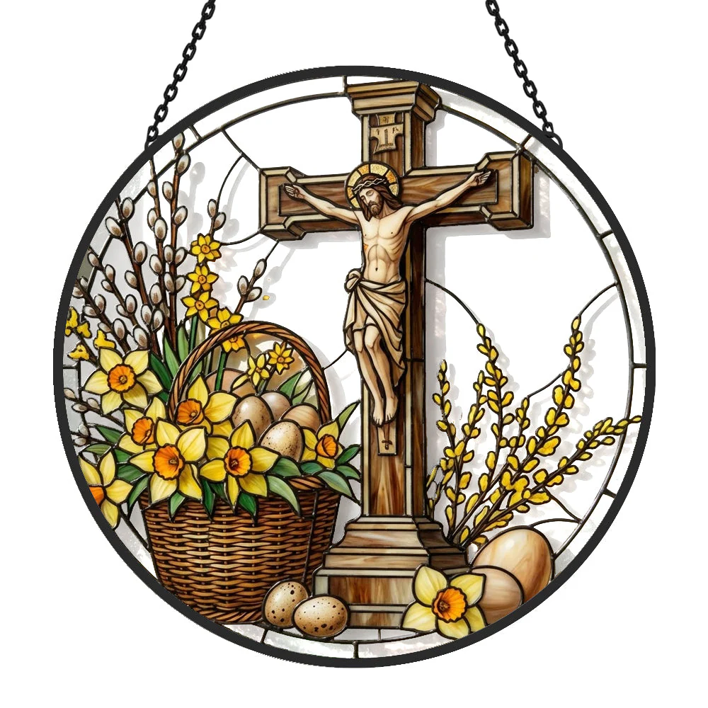 Croix de Pâques Attrape-Soleil en Vitrail - Décoration Suspendue pour Fenêtre - Image 3
