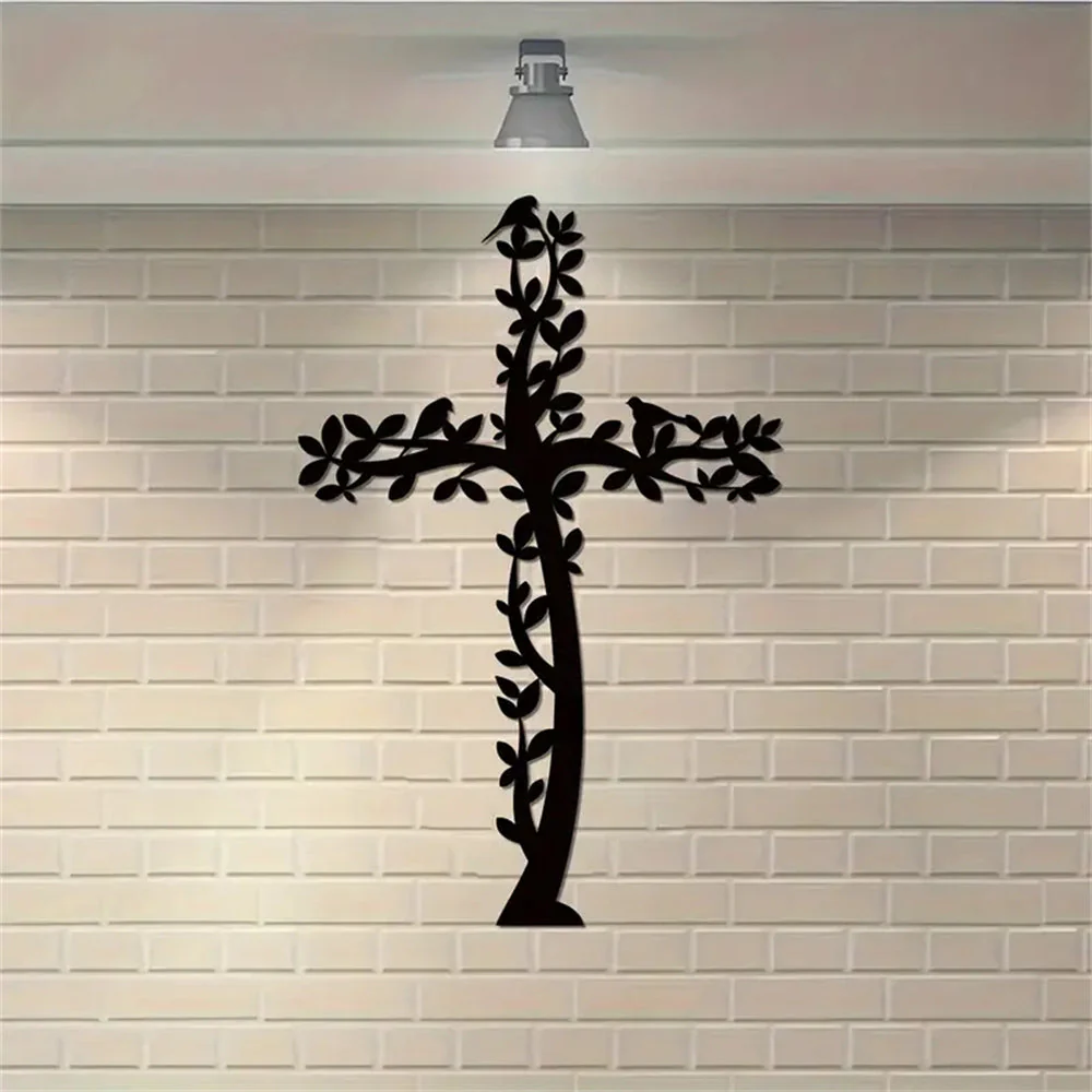 Croix en Métal Art Mural Arbre et Oiseaux Croix de Vie Suspendue - Image 7
