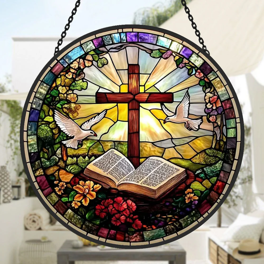 Croix et Colombe Attrape-Soleil Décoratif en Vitrail à Suspendre - Image 2