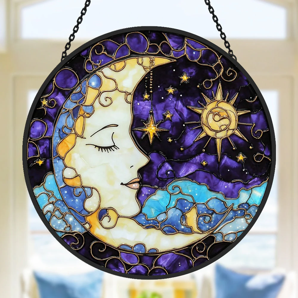Déesse de la Lune Attrape-Soleil Décoratif en Vitrail à Suspendre