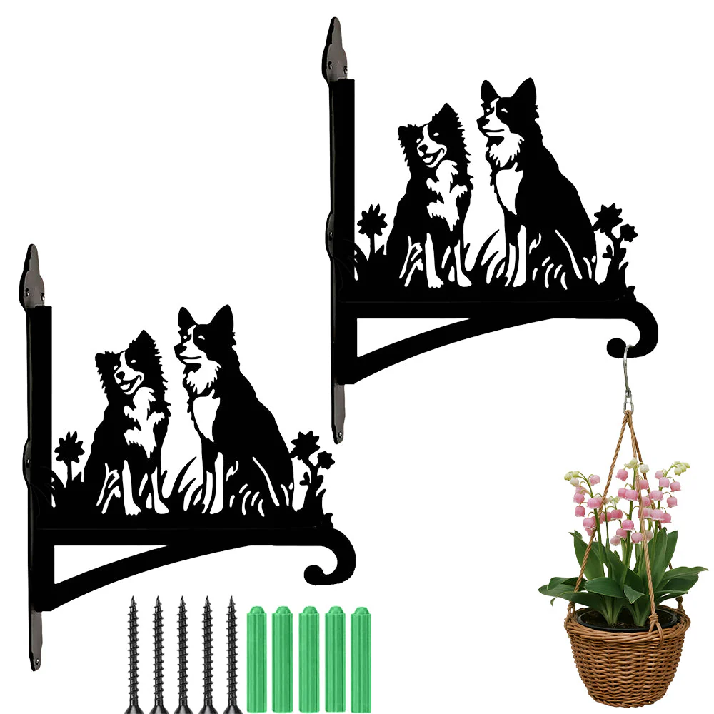 Deux Border Collies Support de Plantes à Suspendre Métallique - Image 7